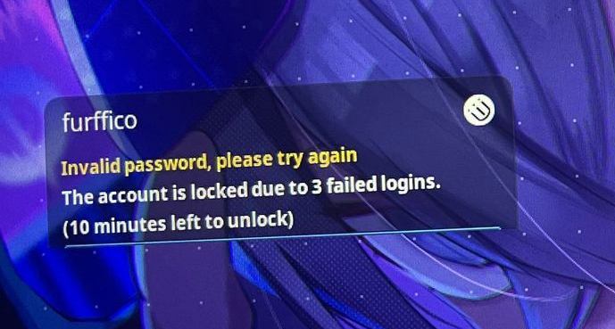 The account is locked due to 3 failed logins. (10 minutes left to unlock)